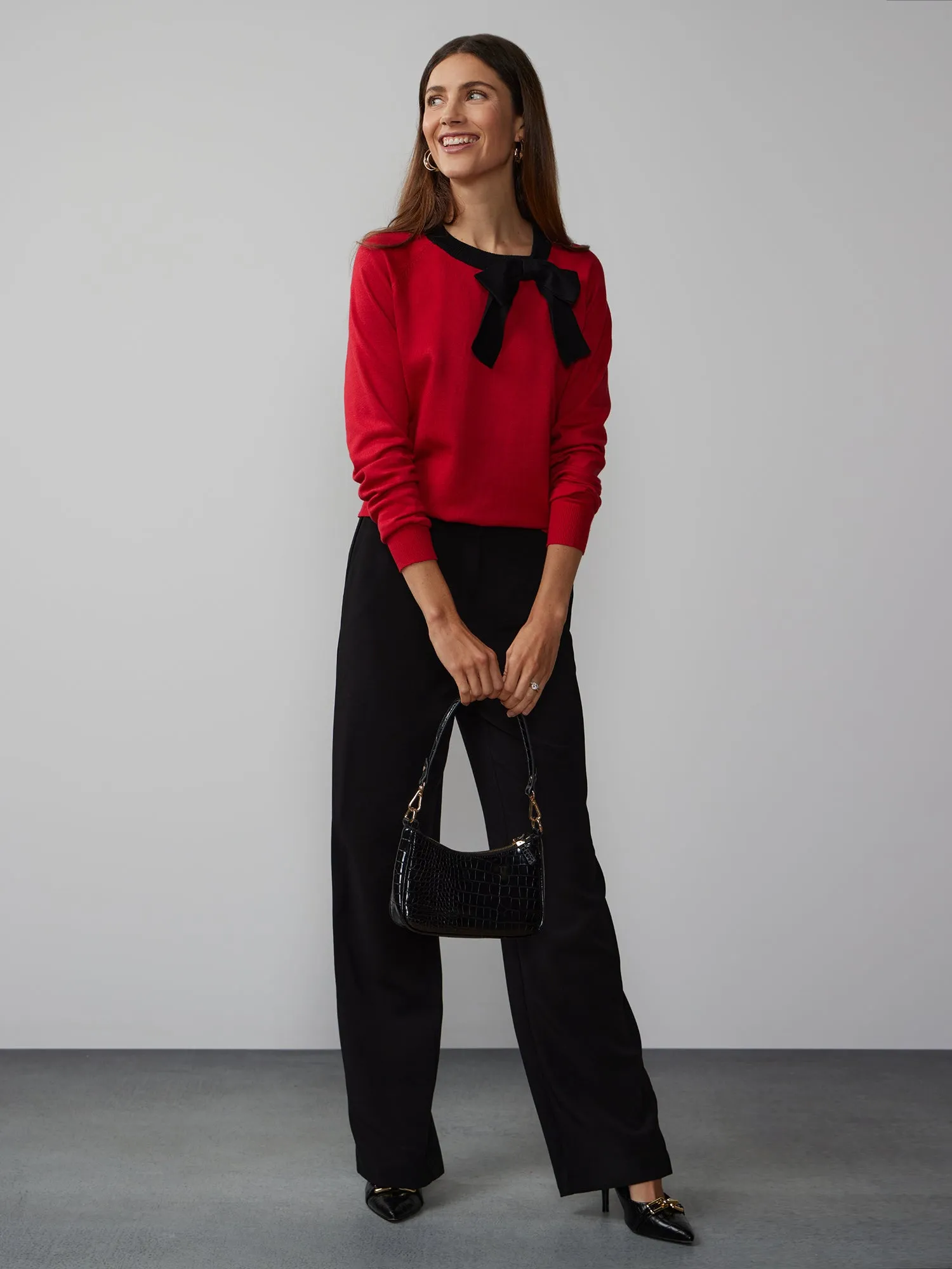 Long Sleeve Bow Contrast Sweater