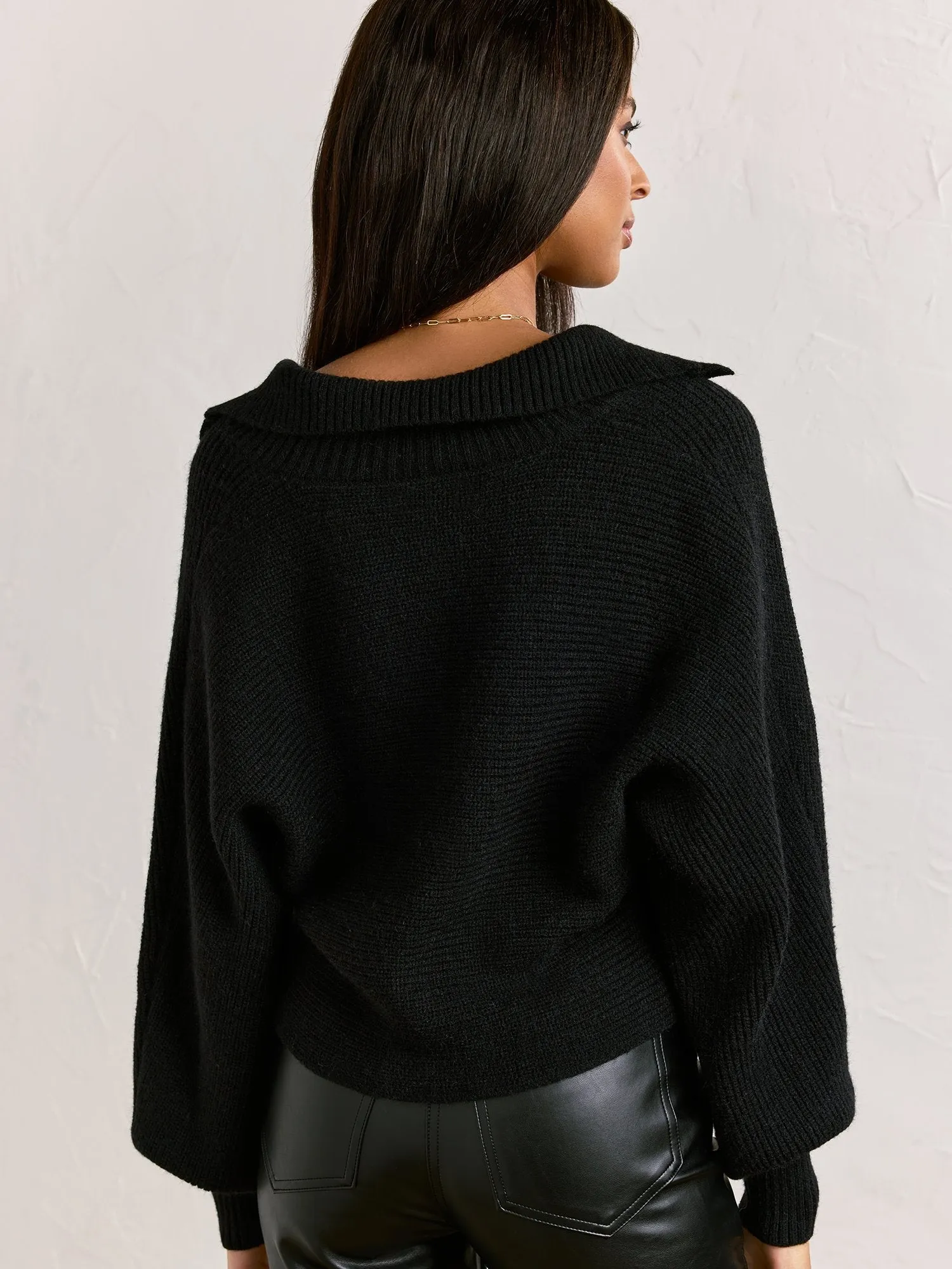 Long-Sleeve Rib Knit Polo Pullover - In The Beginning