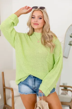 Mellow Mood Lime Oversized Pocketed Sweater