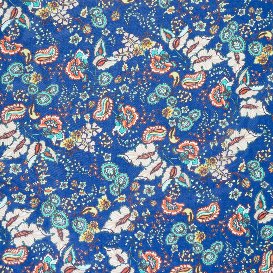 Multi Floral Printed Blue Pure Silk Georgette