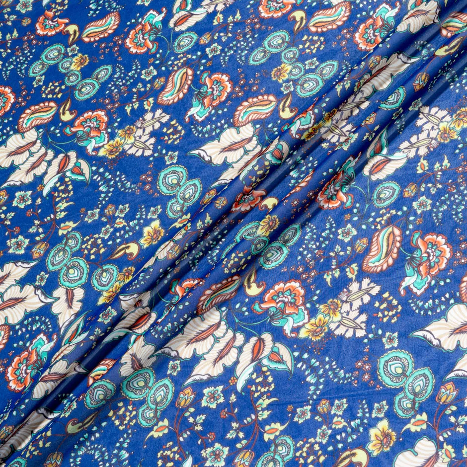 Multi Floral Printed Blue Pure Silk Georgette