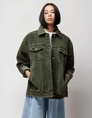 Olive Green Denim-Style Jacket