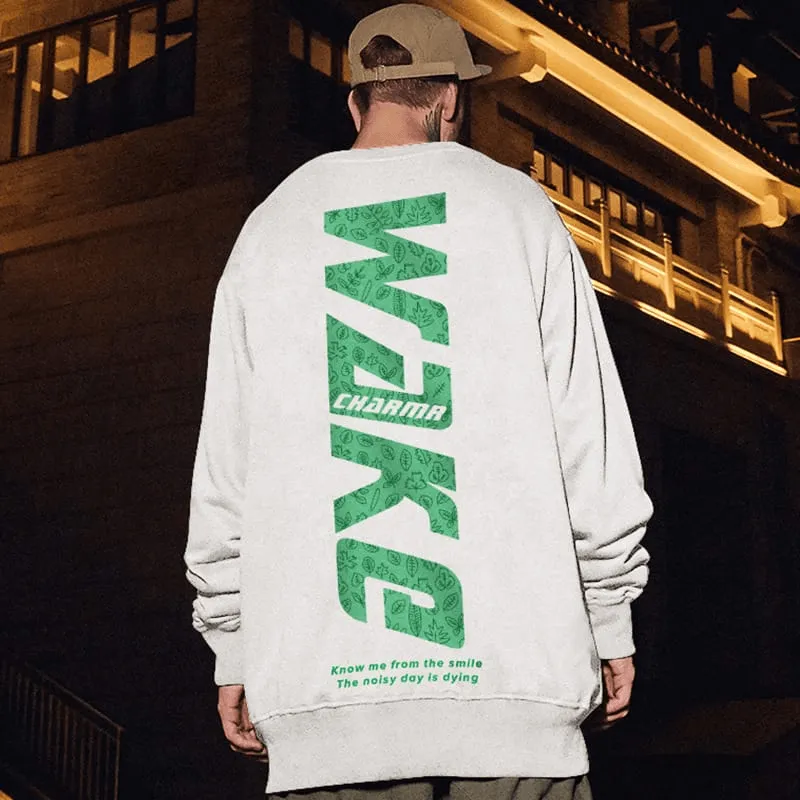 Oversized Crew Neck Wake Print Sweatshirt