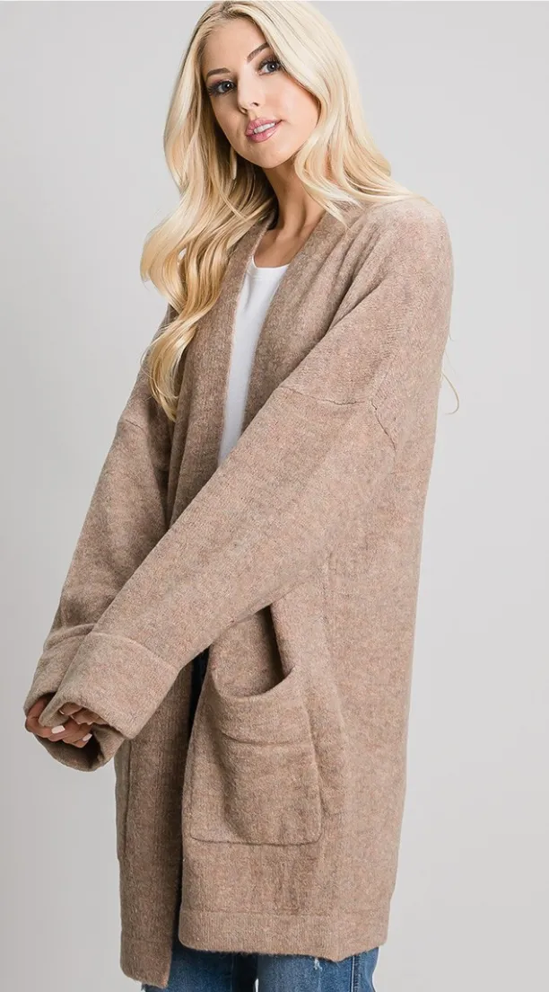 Oversized Drape Cardigan in Taupe