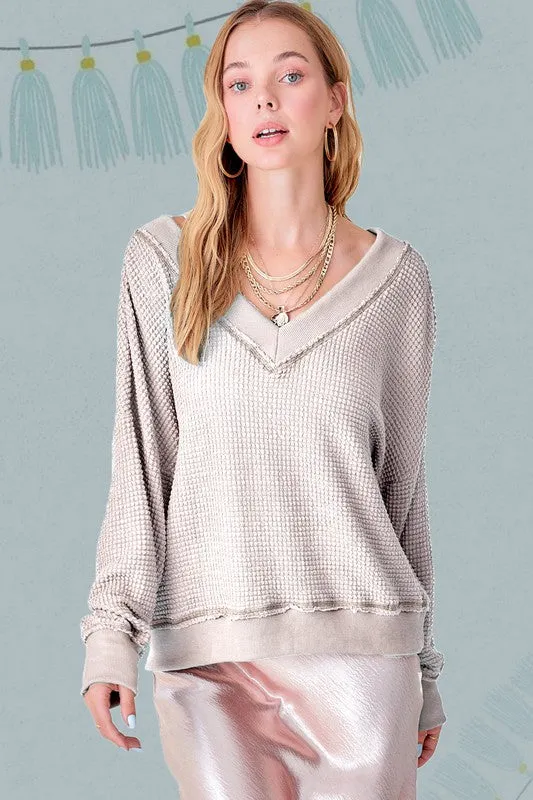 Oversized V Neck Waffle Knit Sweater