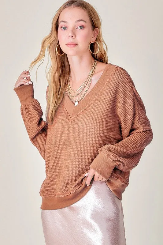 Oversized V Neck Waffle Knit Sweater