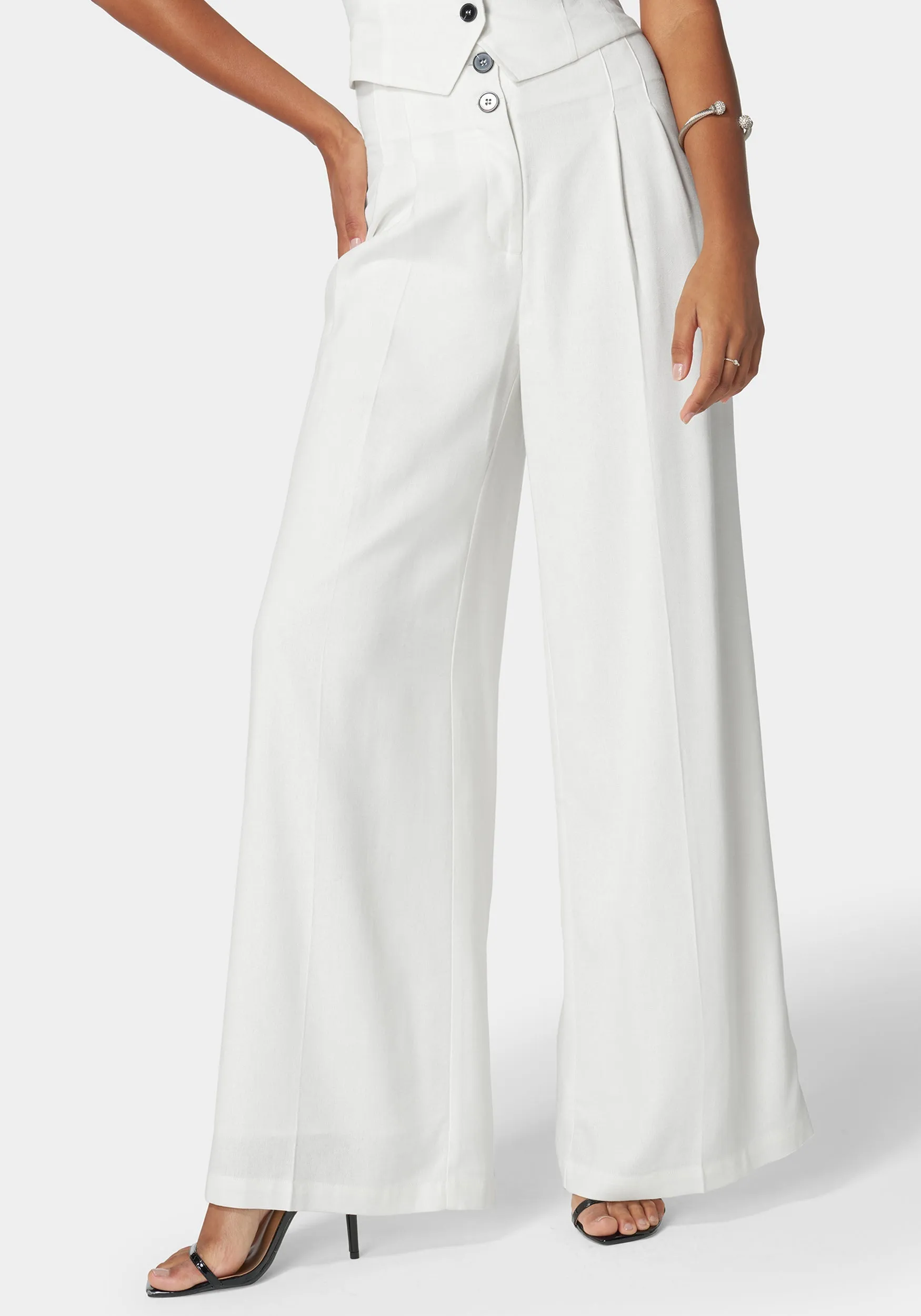 Pleated High Waist Full Wide Leg Pant