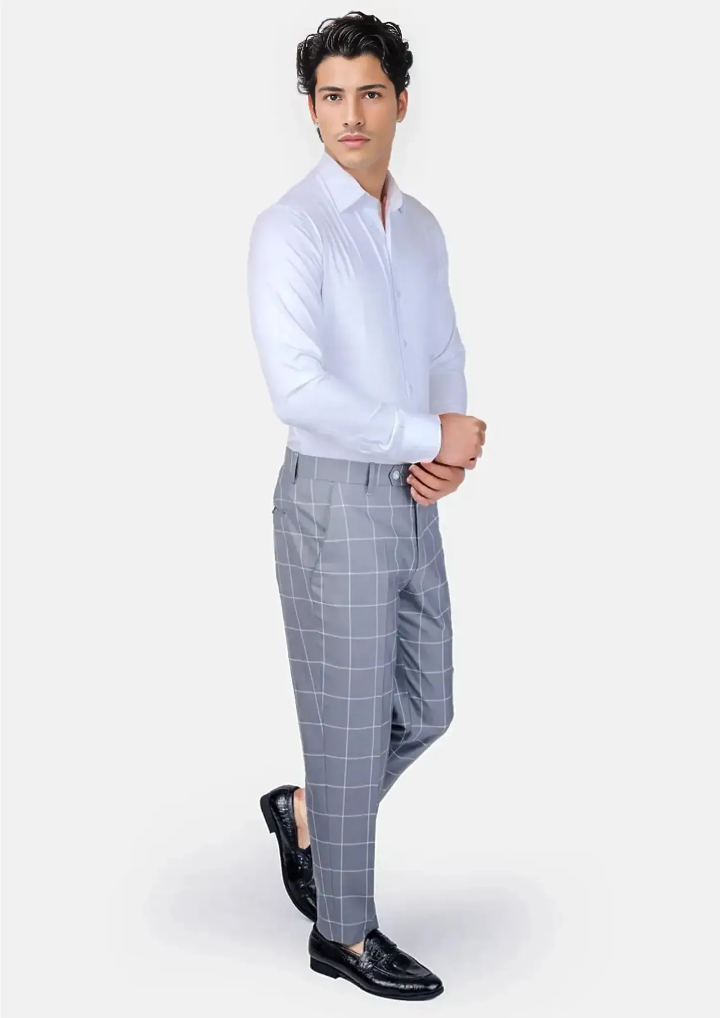 Powder Grey Windowpane Pants