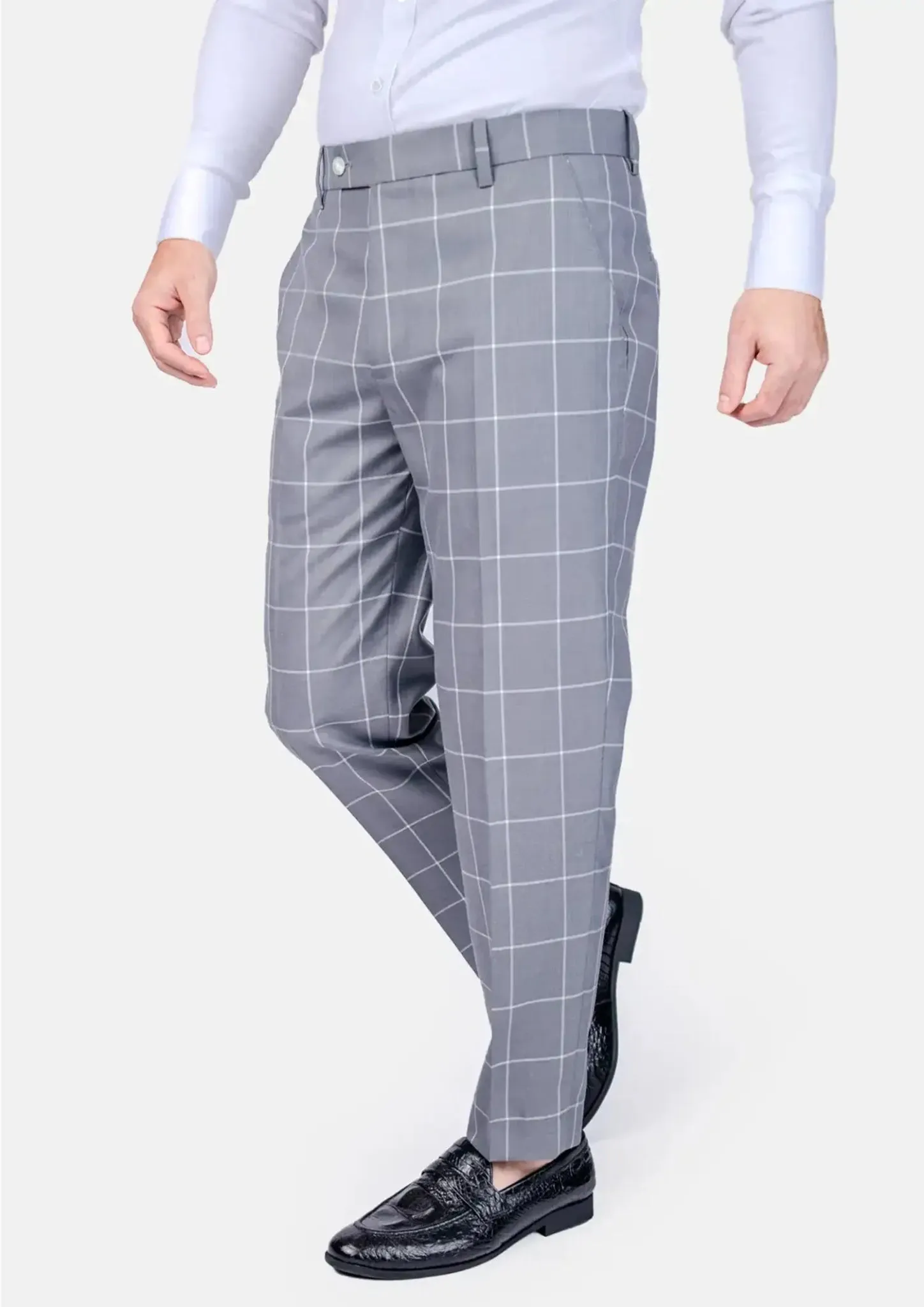 Powder Grey Windowpane Pants