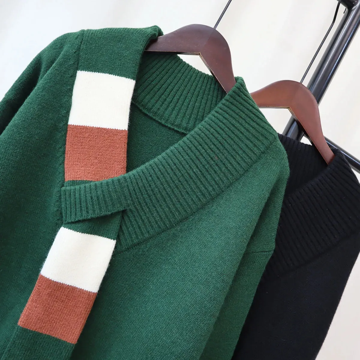 Pre Order:  Mock Contrast Scarf Knitted Sweater