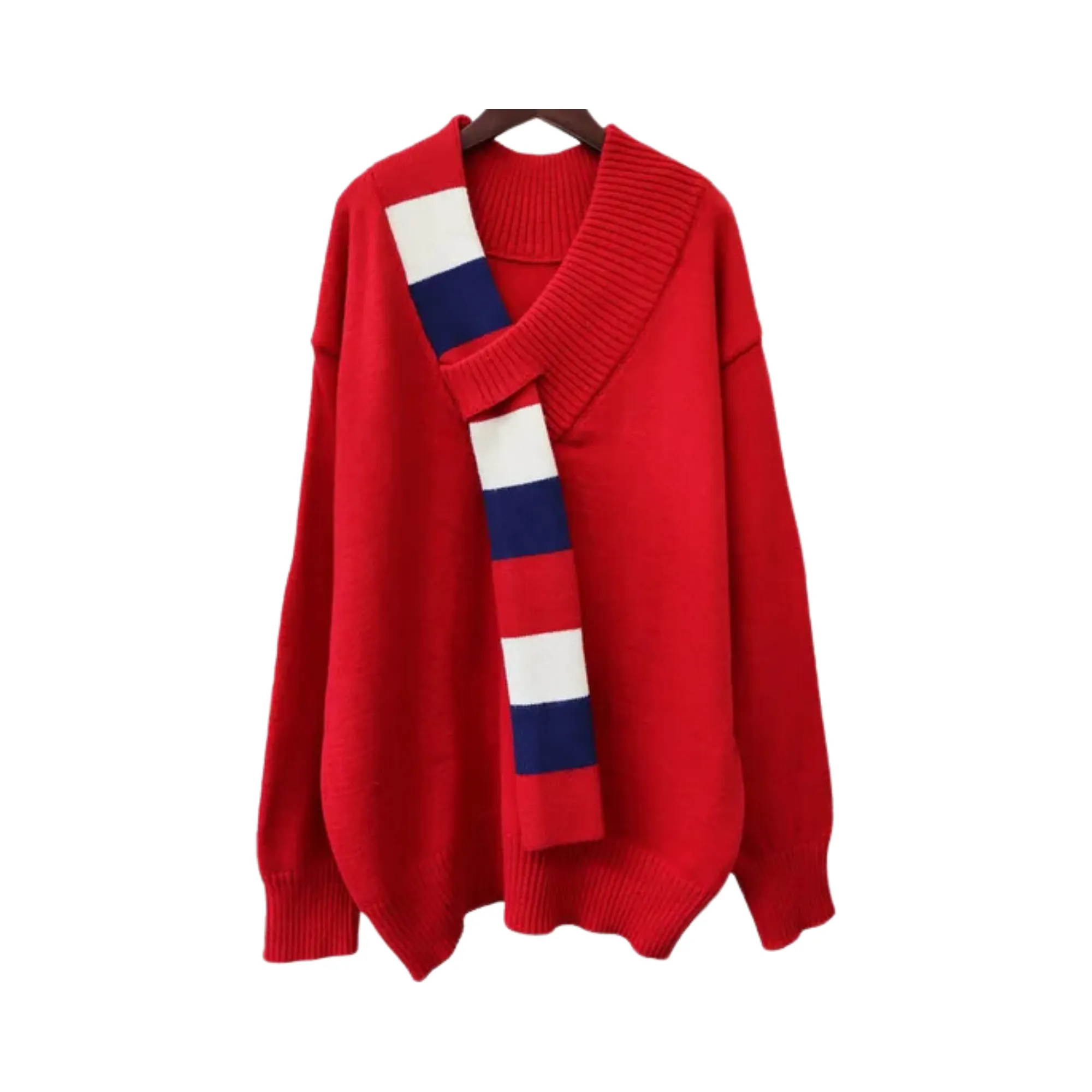 Pre Order:  Mock Contrast Scarf Knitted Sweater