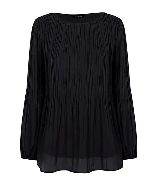 Printed Pleated Blouse Black