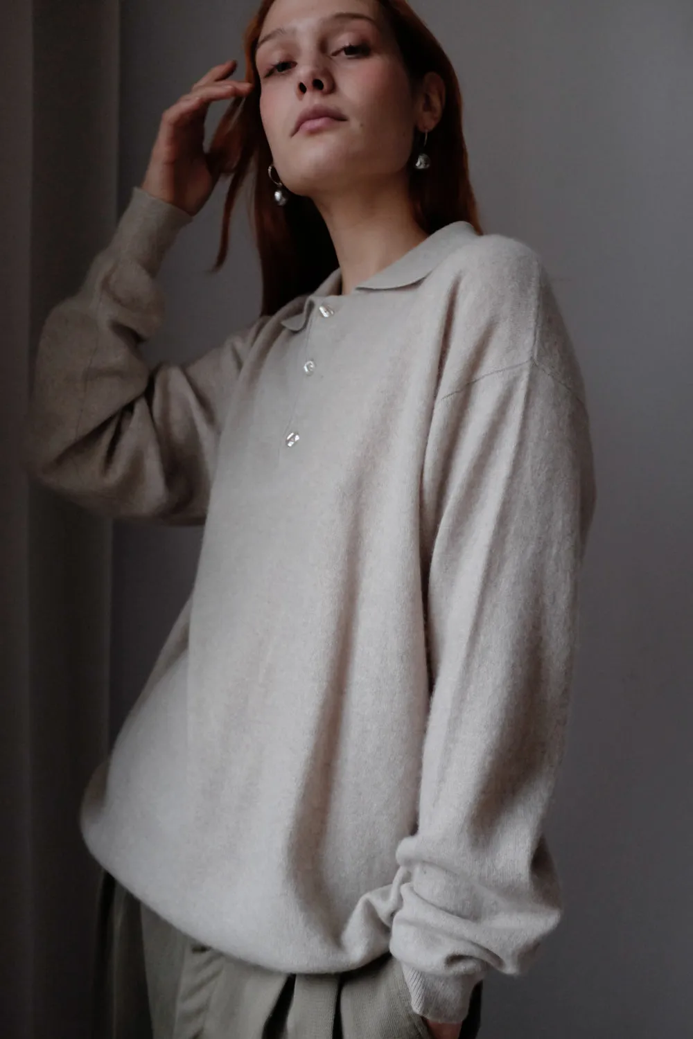 PURE CASHMERE OVERSIZE POLO SWEATER