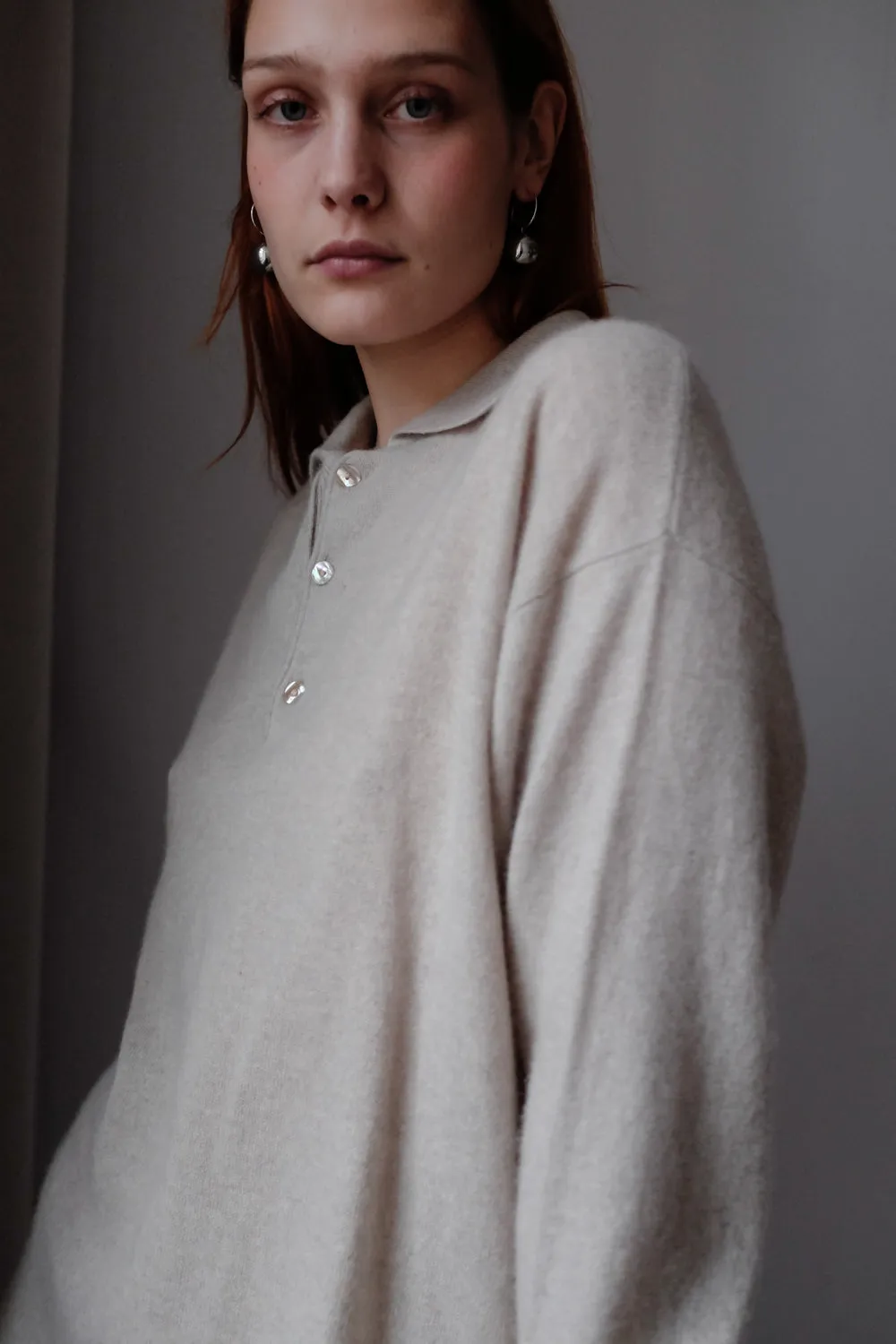 PURE CASHMERE OVERSIZE POLO SWEATER