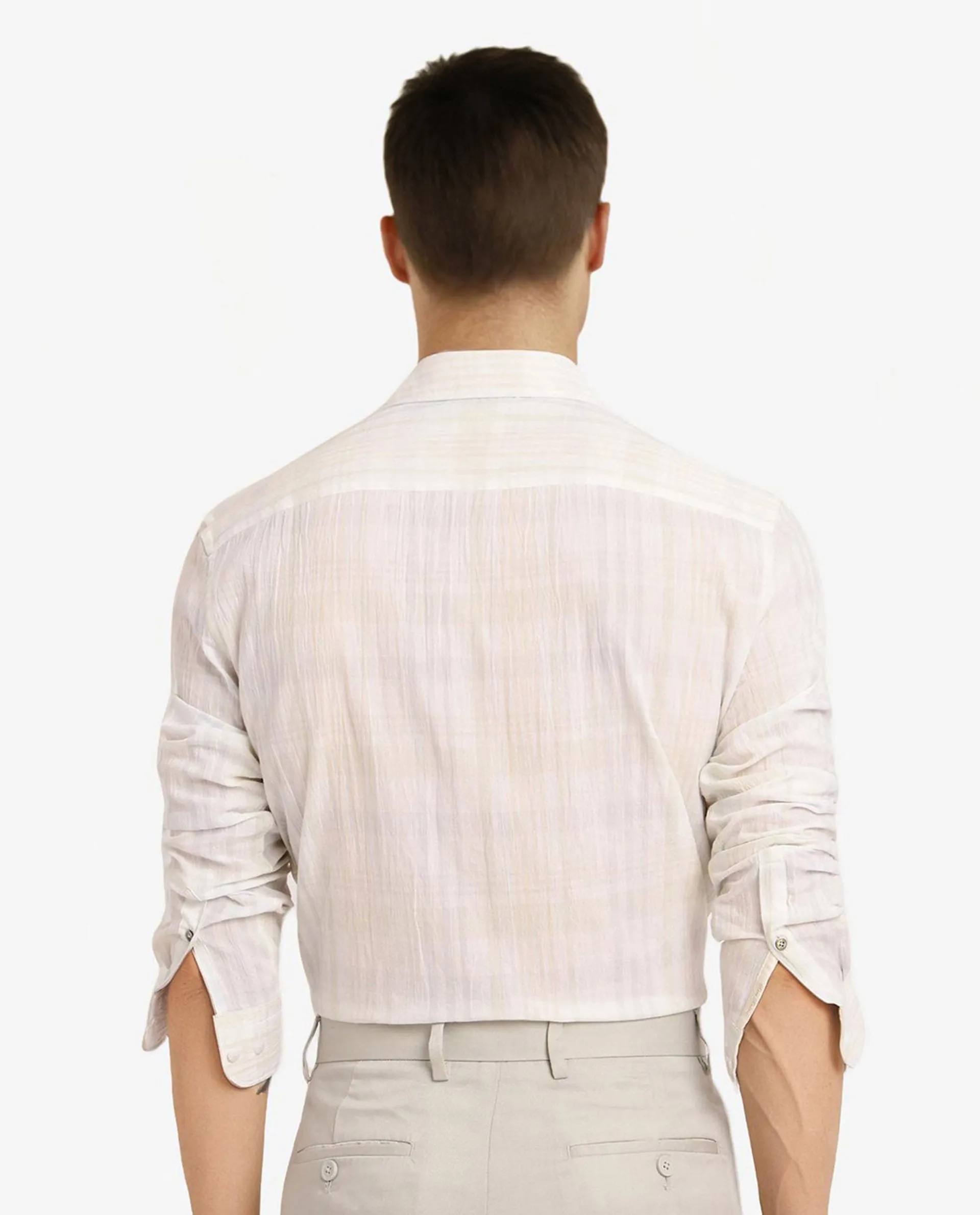 Rare Rabbit Men Pinge White Full Sleeve Regular Collar Button Closure Crinkle Effect Regular Fit Checks Shirt