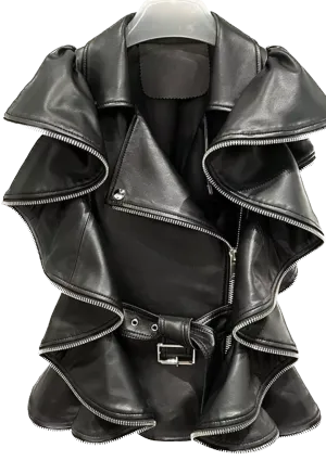 Ruffle Leather Vest with Zipper Detail