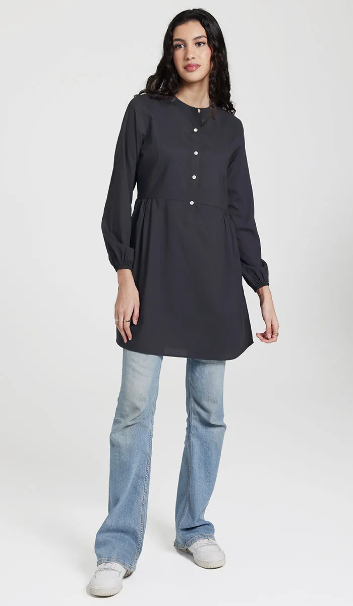 Sabra Cotton Feel Modest Button down Tunic - Black