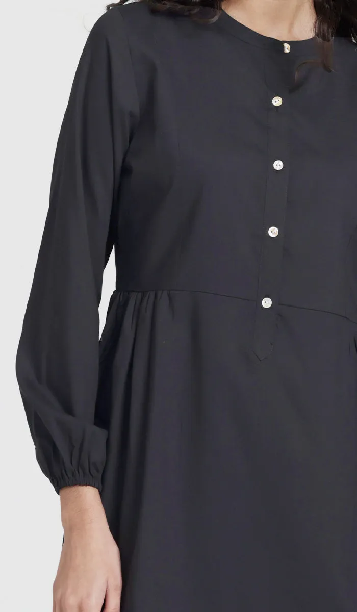 Sabra Cotton Feel Modest Button down Tunic - Black