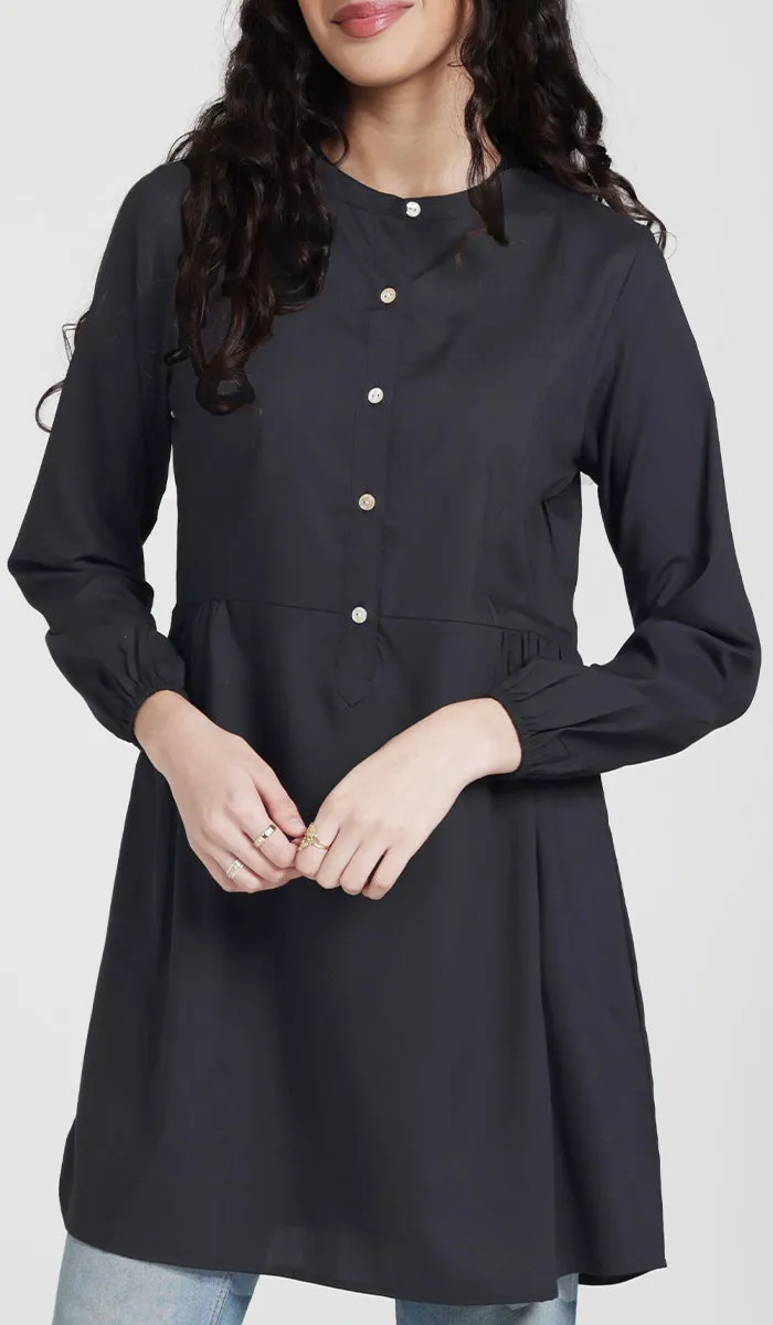 Sabra Cotton Feel Modest Button down Tunic - Black