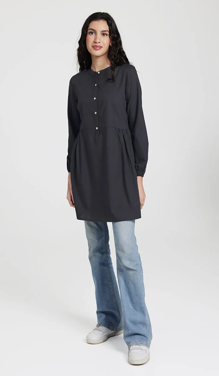 Sabra Cotton Feel Modest Button down Tunic - Black