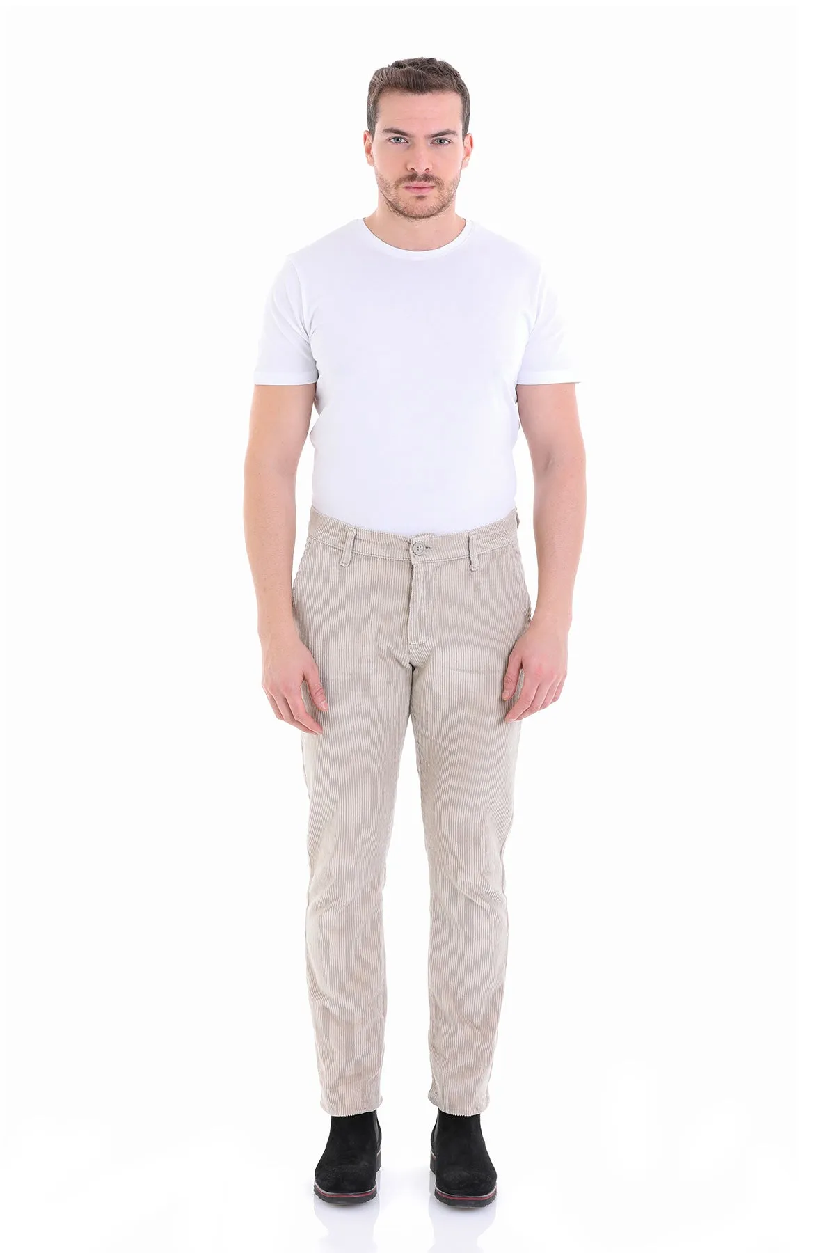 Slim Fit Khaki Beige Low Waist Cotton Dress Pants