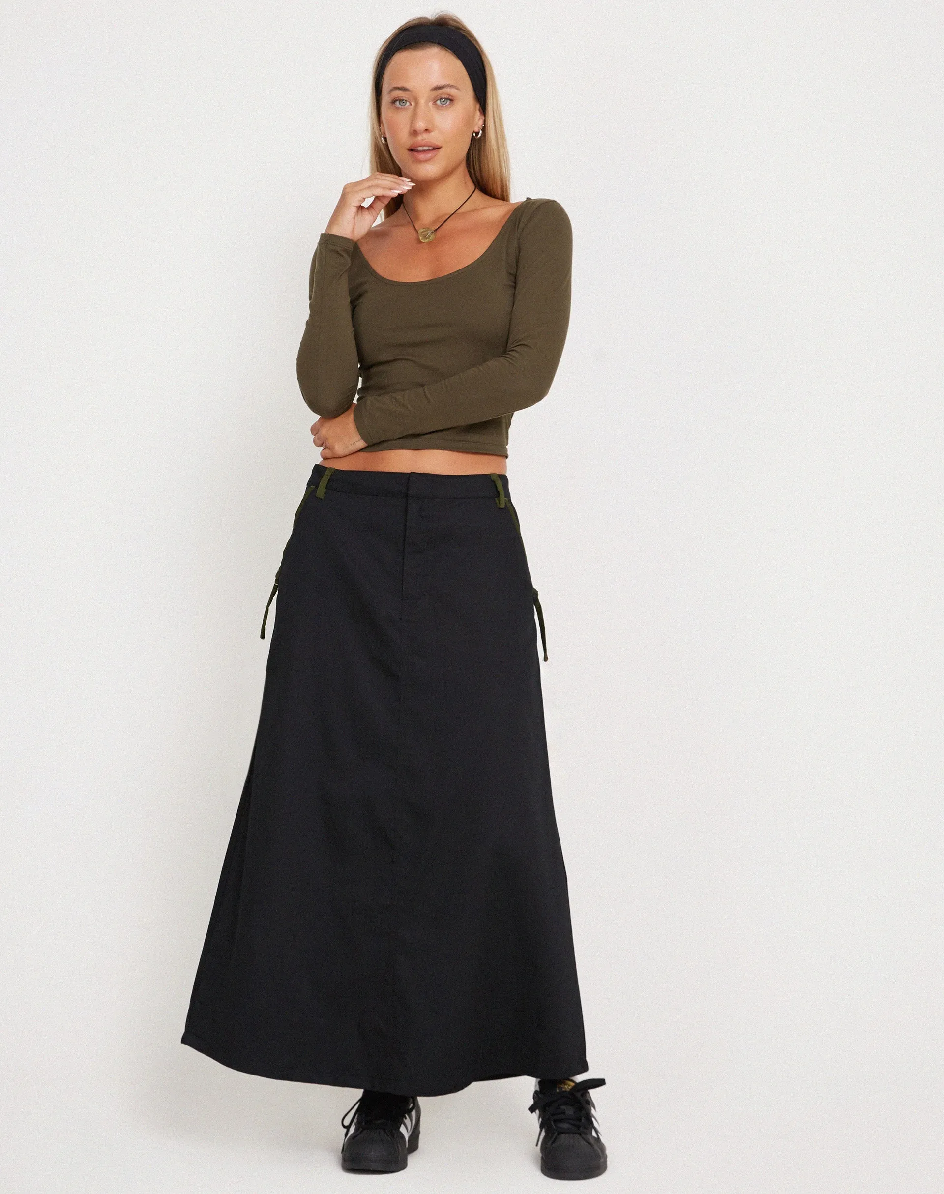 Sorrel Midi Skirt in Black Forest Green