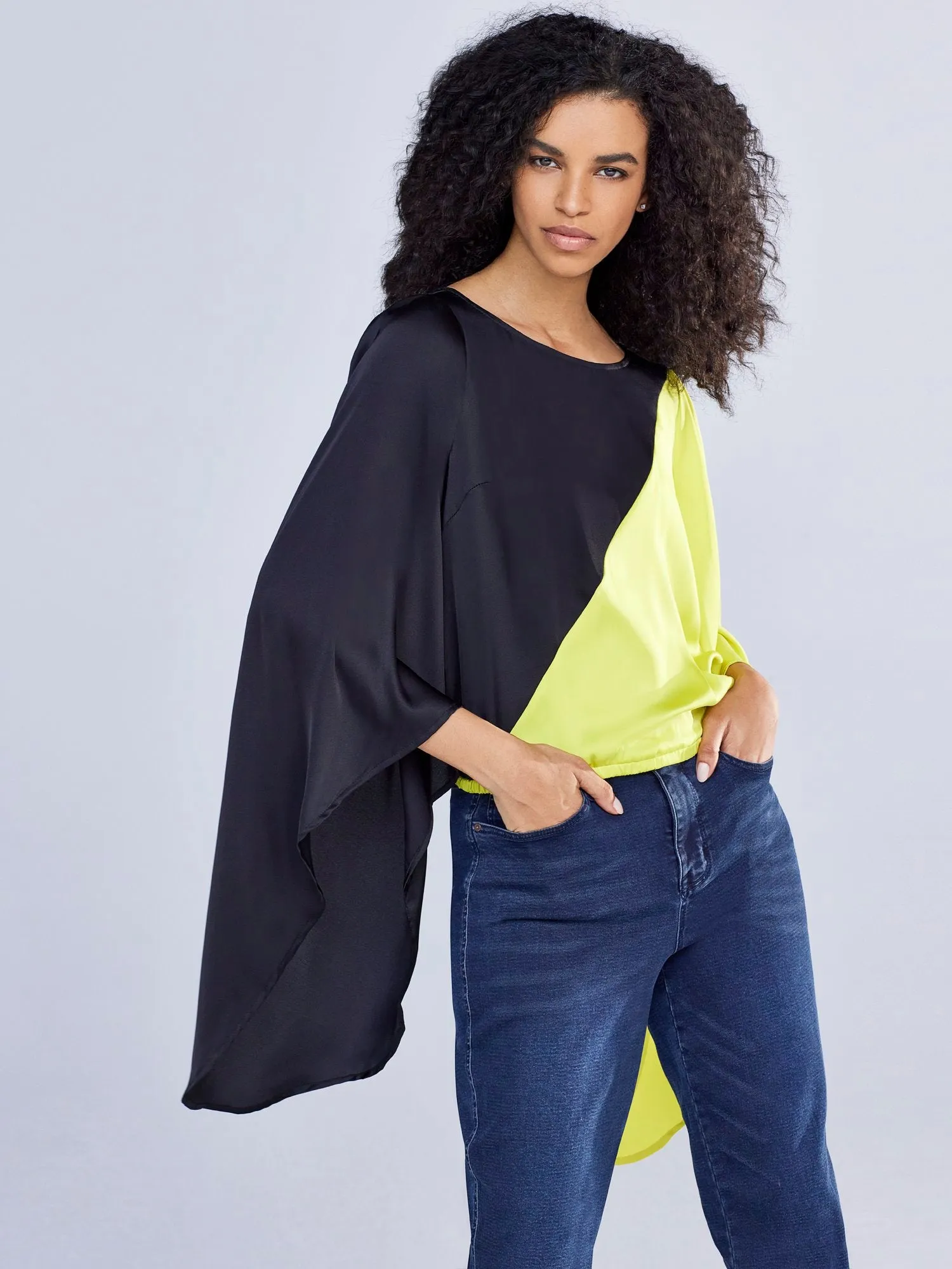 Spliced Flutter-Sleeve Top