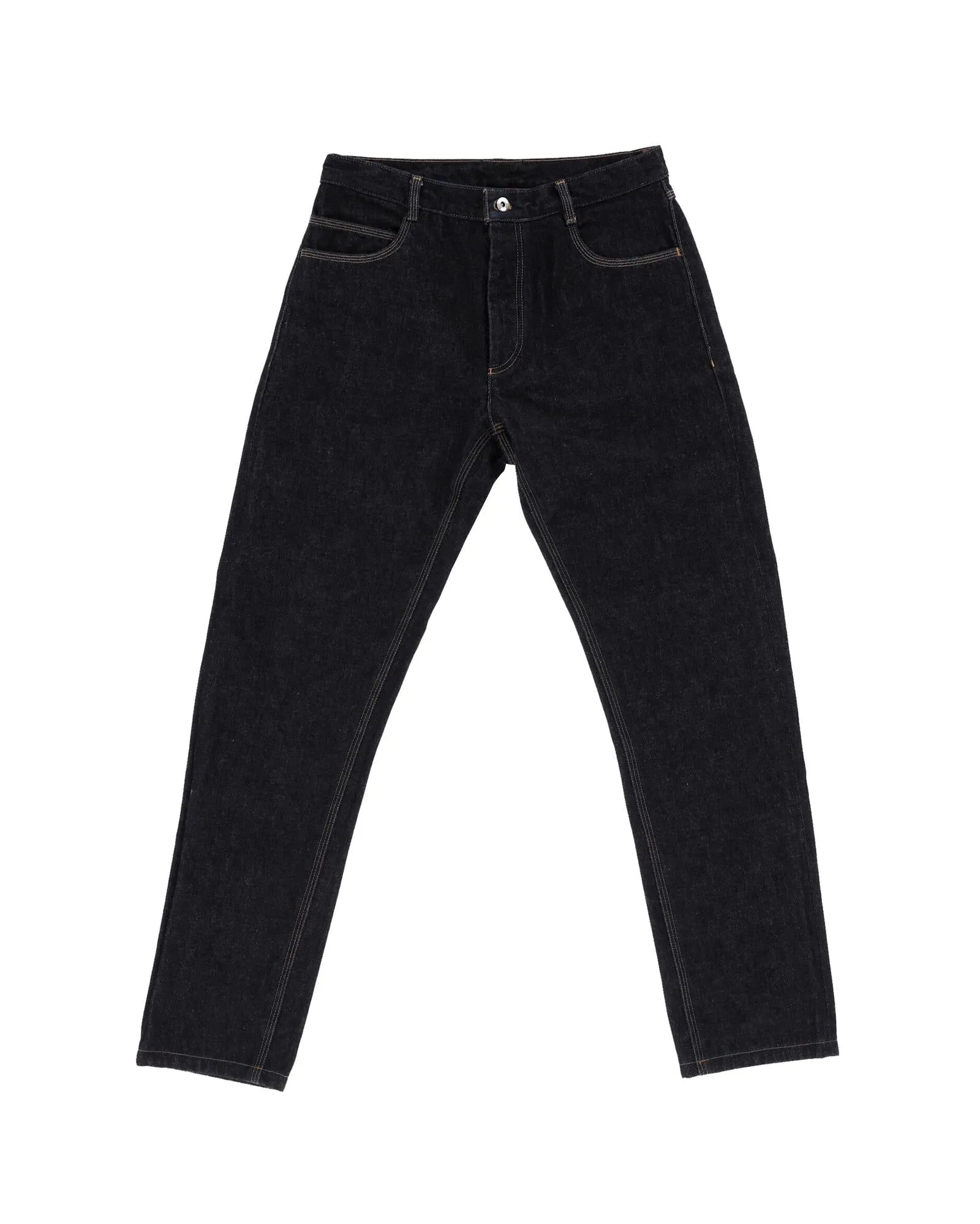 Timeless Navy Blue Straight Leg Denim Jeans with Contrast Stitching