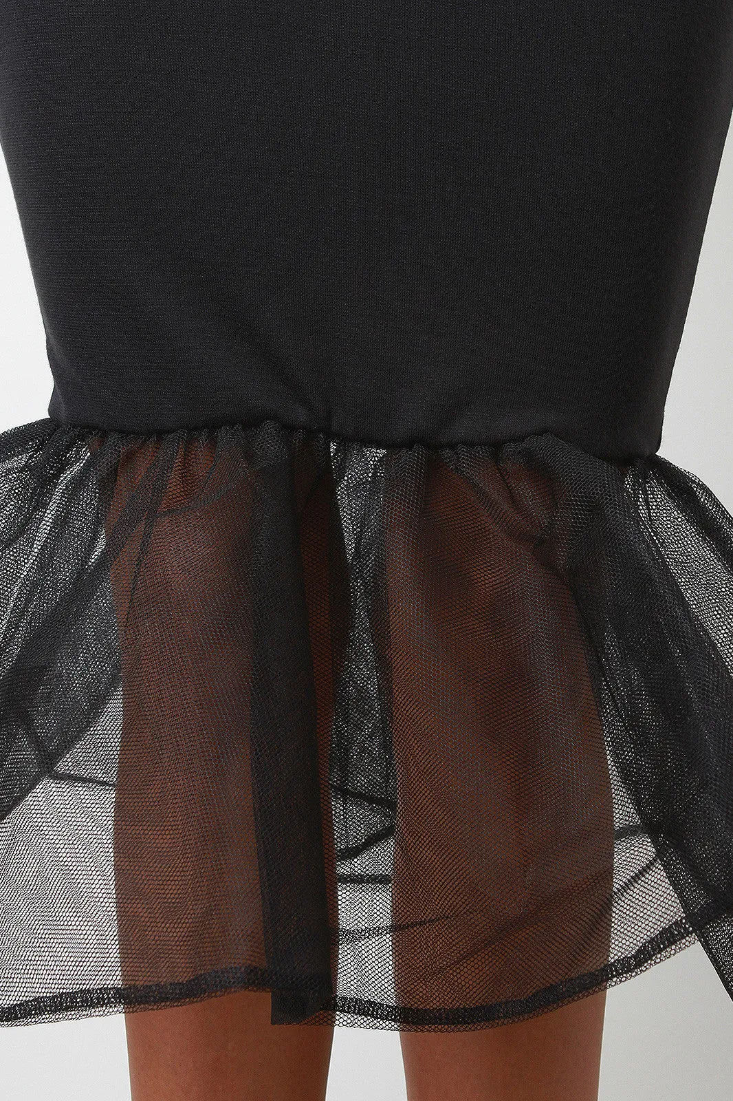 Tulle Flounce Trumpet Midi Skirt