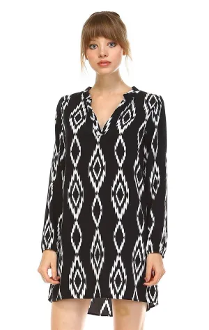 Tunic Top Blouse Tribal Diamond Black White