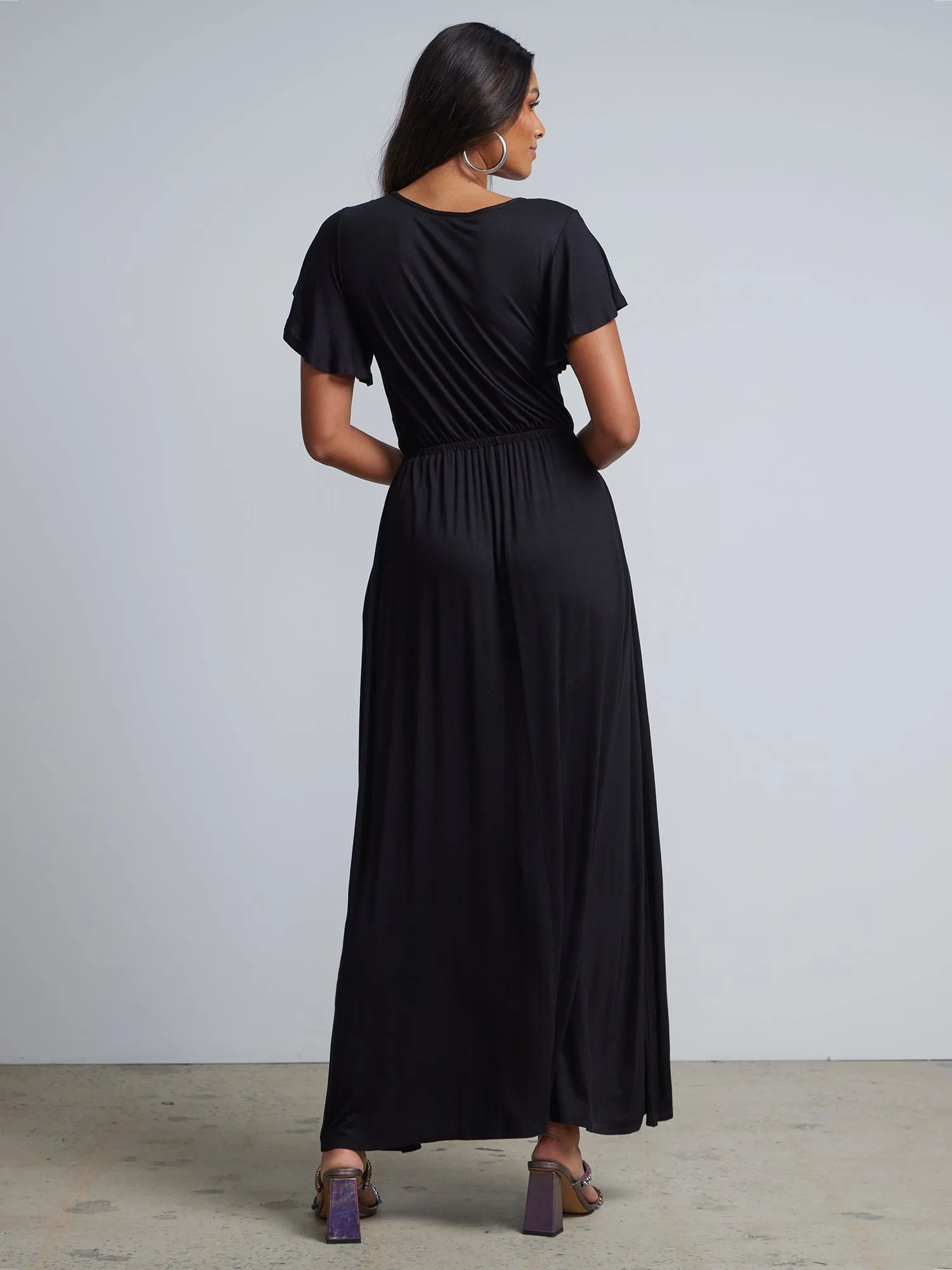 V-Neck Ruffle-Sleeve Maxi Dress