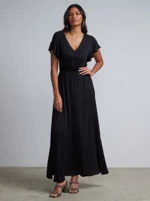 V-Neck Ruffle-Sleeve Maxi Dress