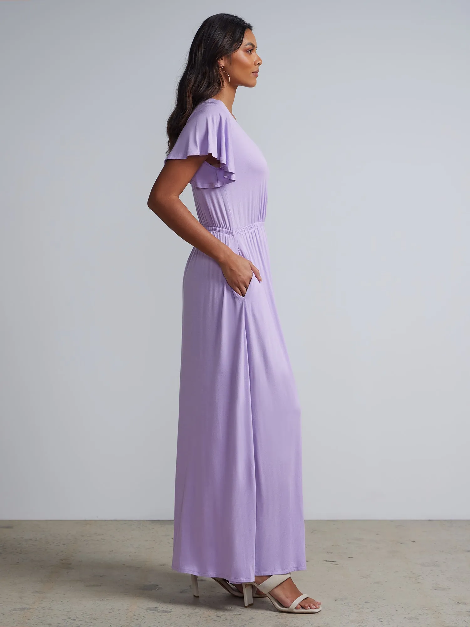 V-Neck Ruffle-Sleeve Maxi Dress