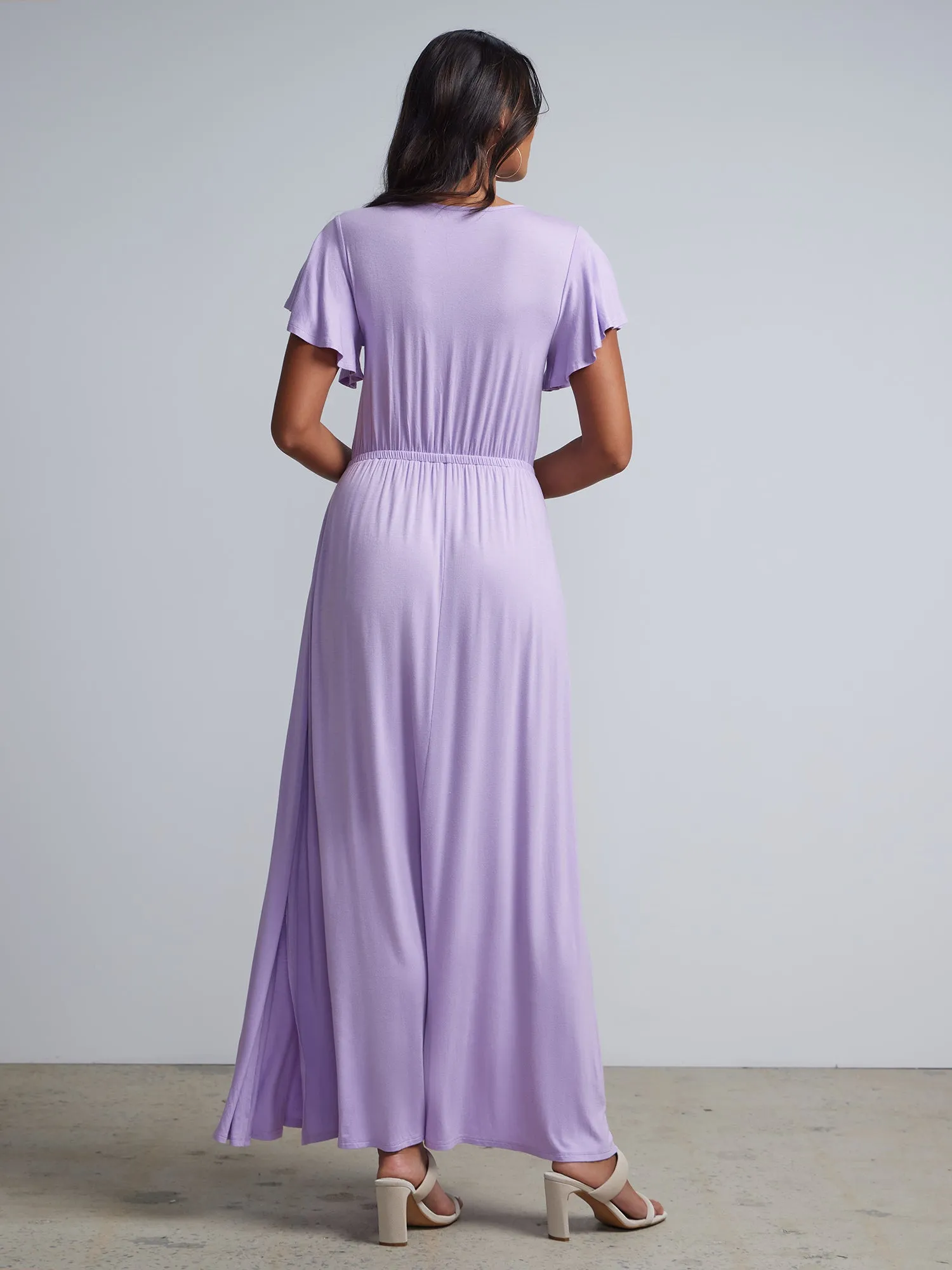 V-Neck Ruffle-Sleeve Maxi Dress