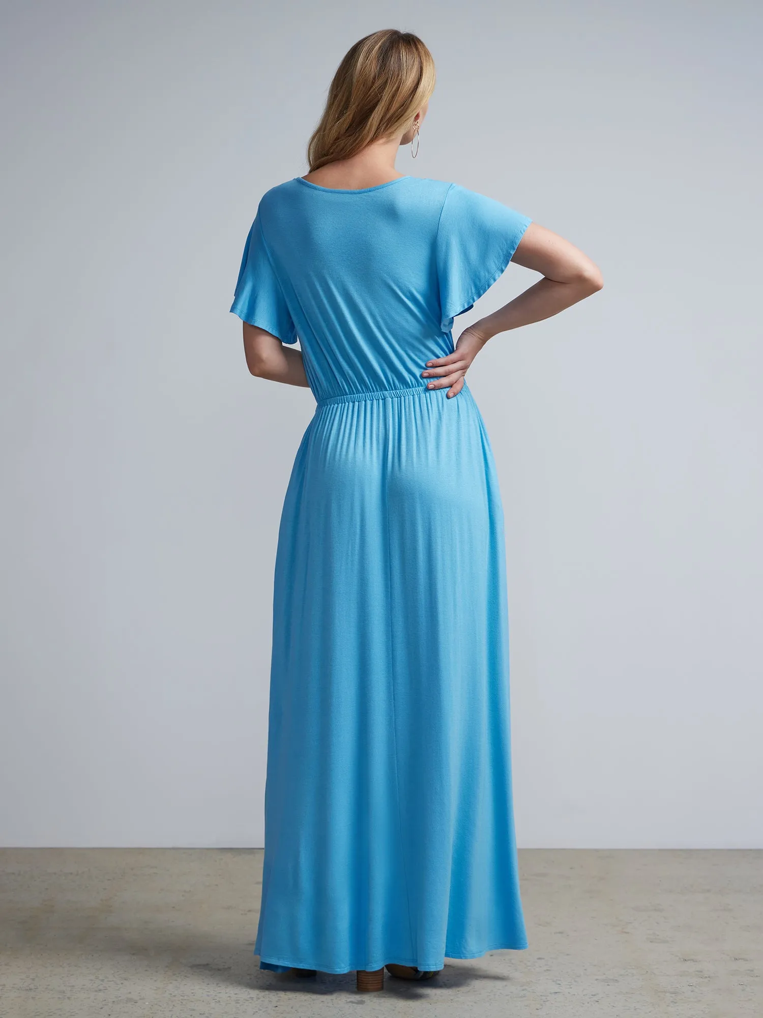 V-Neck Ruffle-Sleeve Maxi Dress