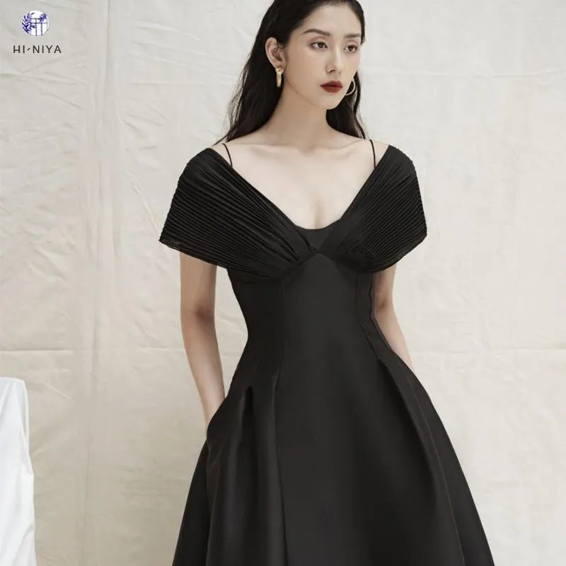 White pleated sleeve dress puff skirt elegant cocktail lbd midi dress - JANELLE