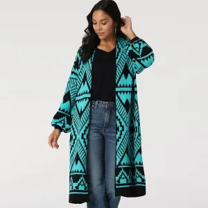 Wrangler Women's Turquoise Aztec Long Cardigan